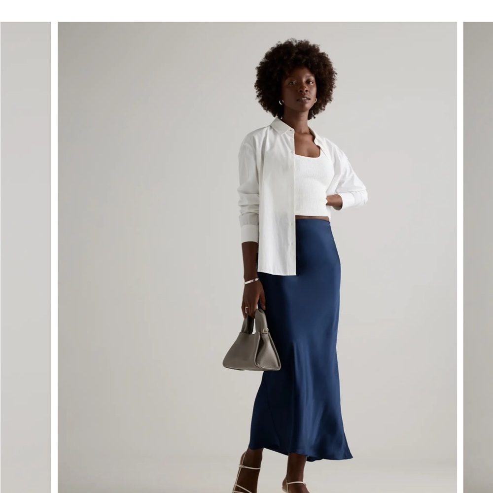 Quince Navy 100% Washable Silk Maxi Skirt